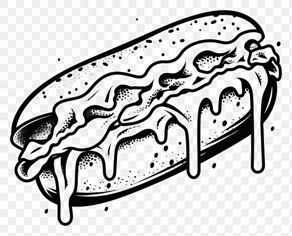 PNG A hotdog in oldschool handpoke tattoo style food monochrome condiment.