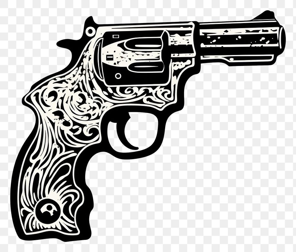 PNG A pistol oldschool handpoke tattoo style handgun weapon white background
