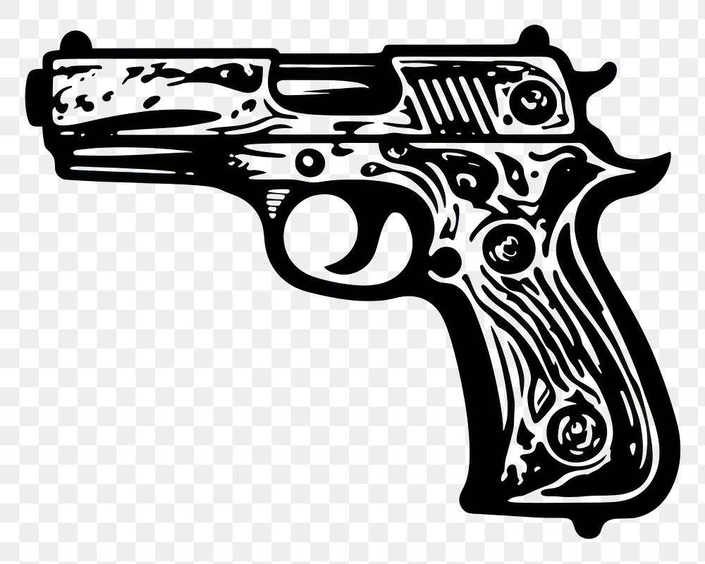 PNG A pistol oldschool handpoke tattoo style handgun weapon aggression.