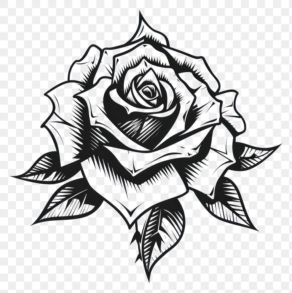 PNG A rose in tattoo flash illustration style drawing flower sketch.