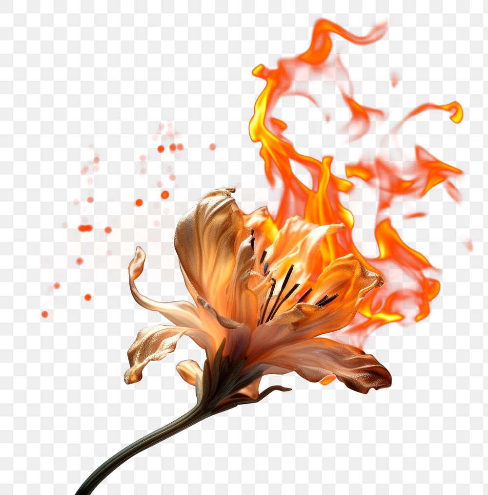 PNG Realistic flower on fire petal plant inflorescence.