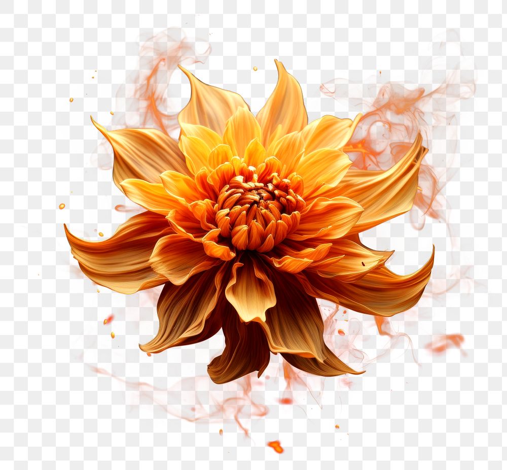 PNG Realistic flower on fire pattern dahlia petal.