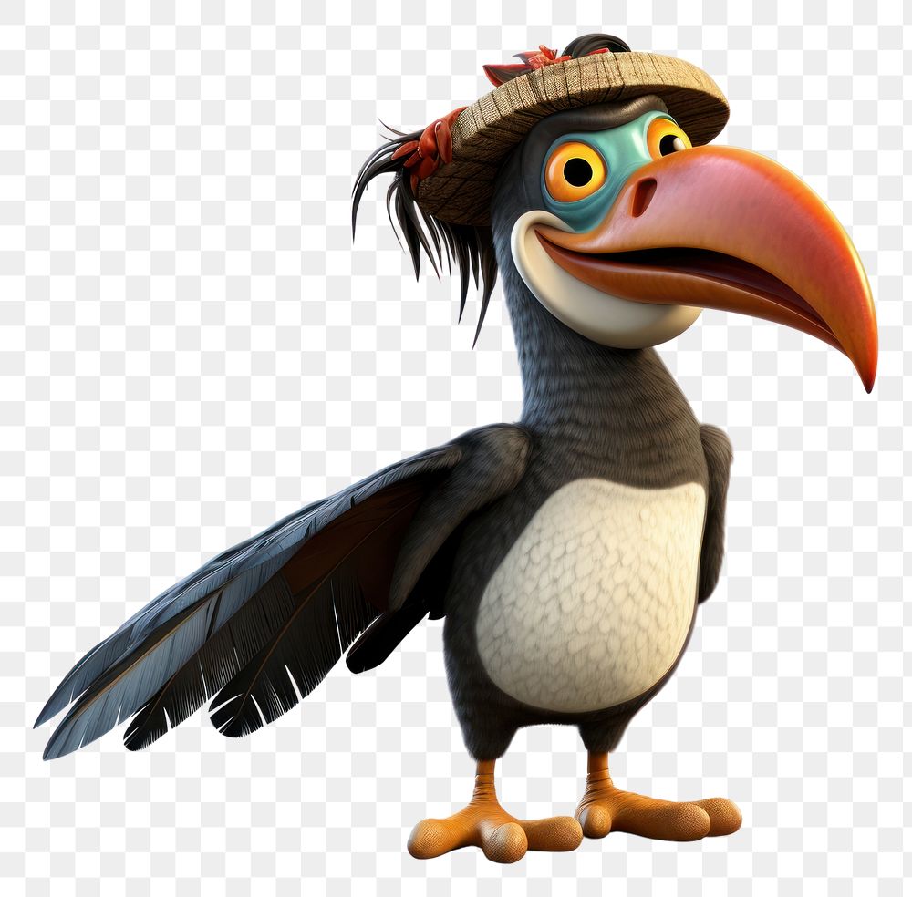 PNG Cartoon hornbill character animal bird beak.