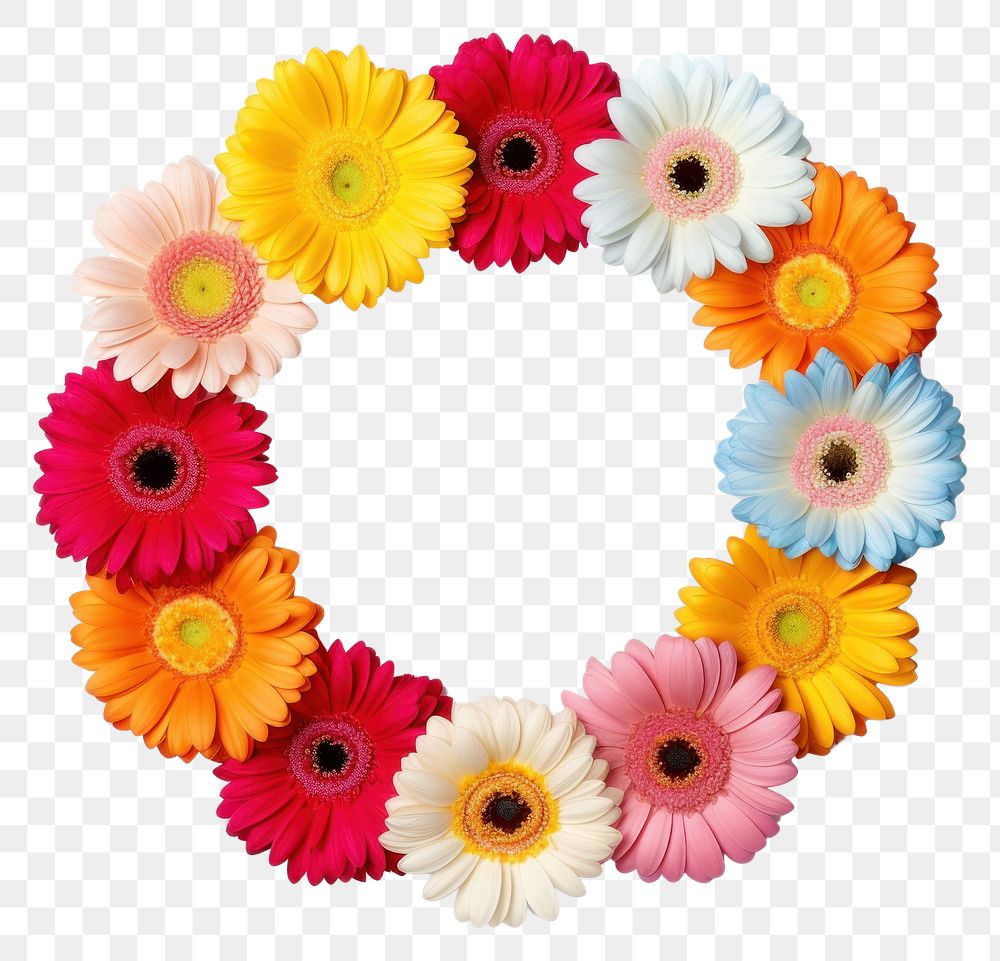 PNG Floral frame colour gerbera circle flower shape.