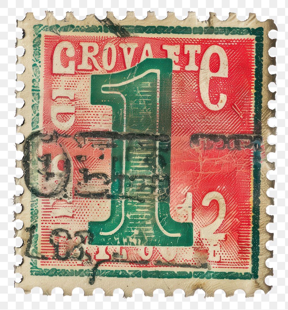 PNG Vintage postage stamp with number 1 blackboard currency banknote.