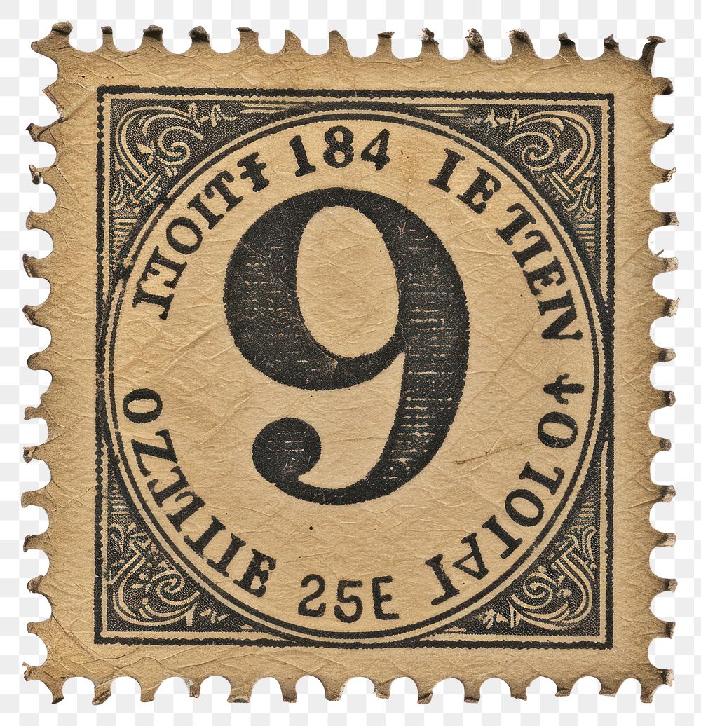 PNG Vintage postage stamp with number 9 text white background blackboard.