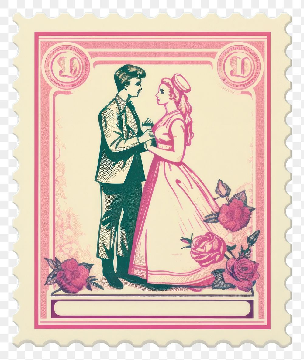 PNG  Wedding Risograph style adult representation postage stamp.