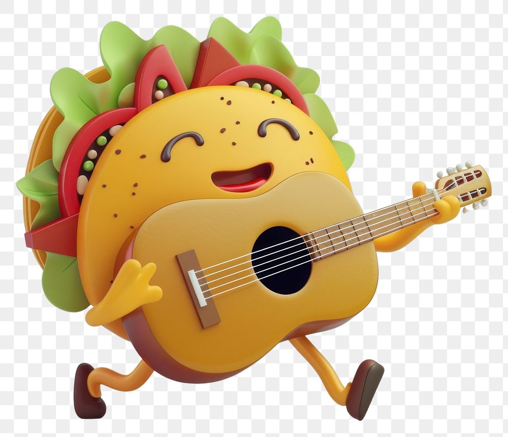 PNG 3d sandwich character guitar cartoon anthropomorphic.