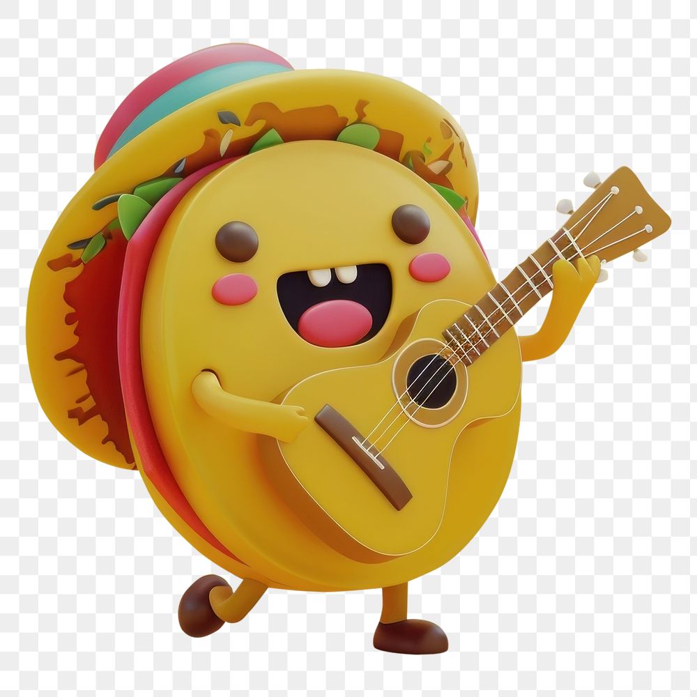 PNG 3d pancake character guitar cartoon representation.