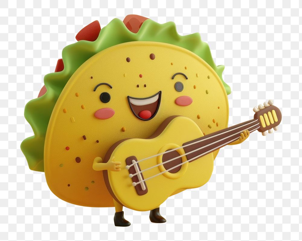 PNG 3d taco character cartoon guitar anthropomorphic.