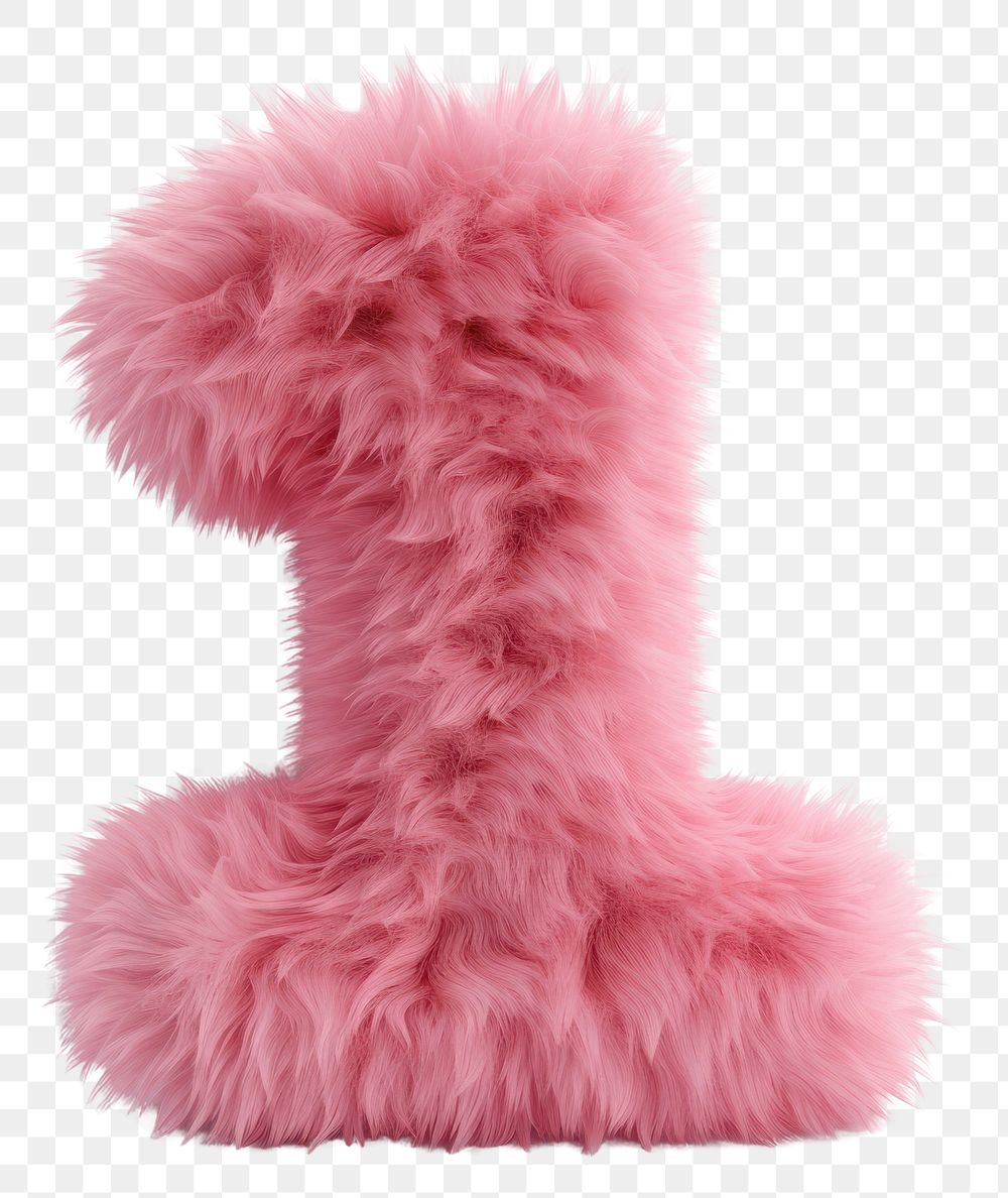 PNG  Fur letter 1 pink toy white background.