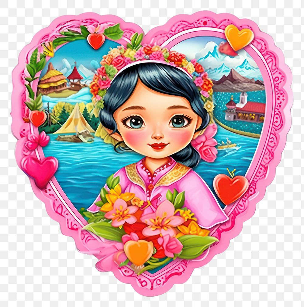 PNG Asia girl printable sticker portrait heart toy.