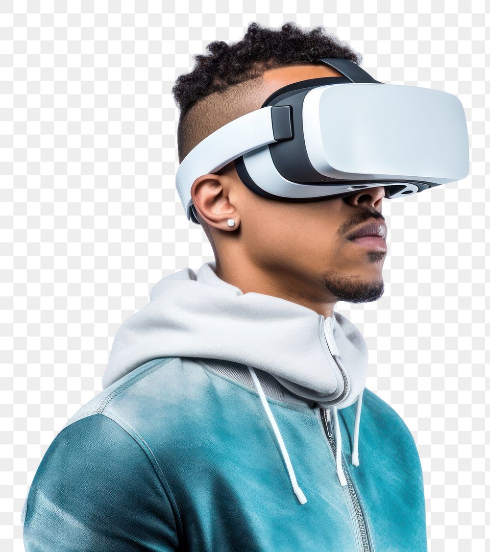 PNG Virtual reality photo head white background.