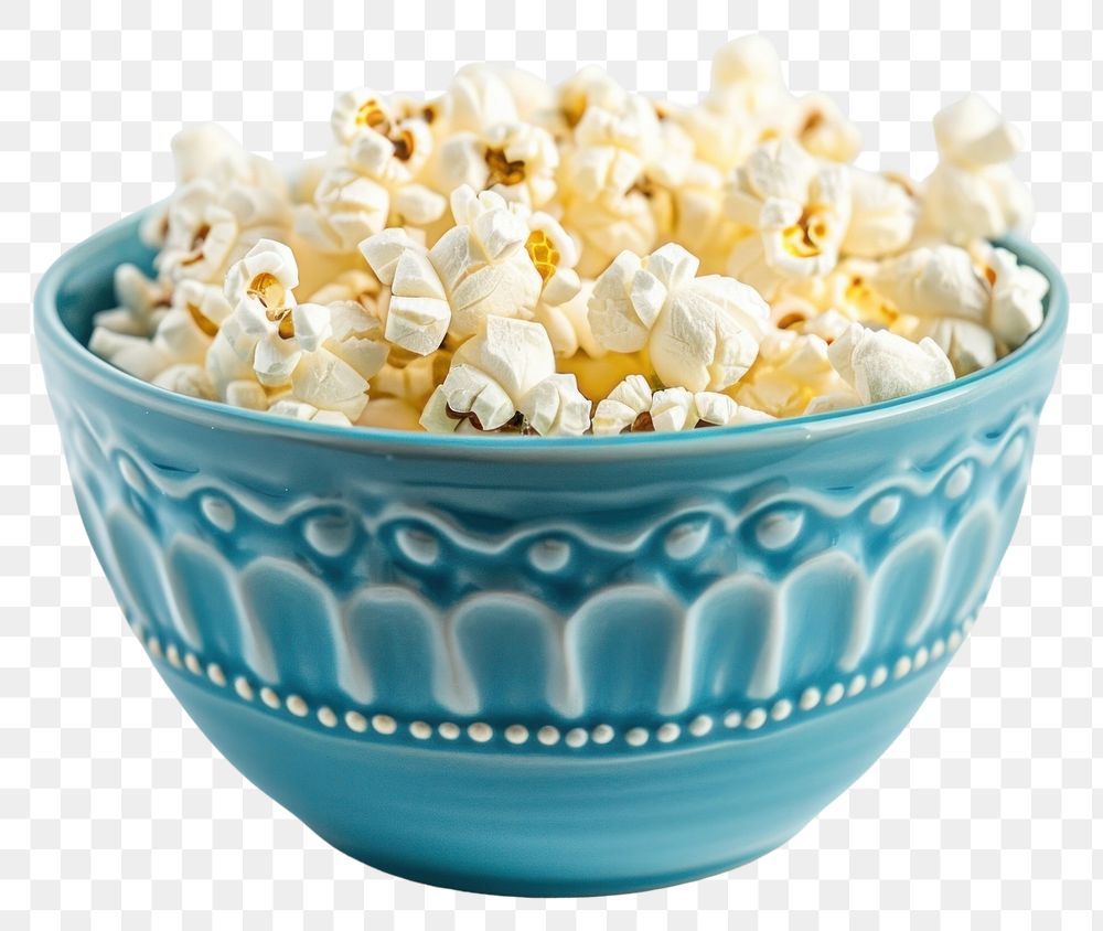PNG  Popcorn in a blue bowl snack food freshness.