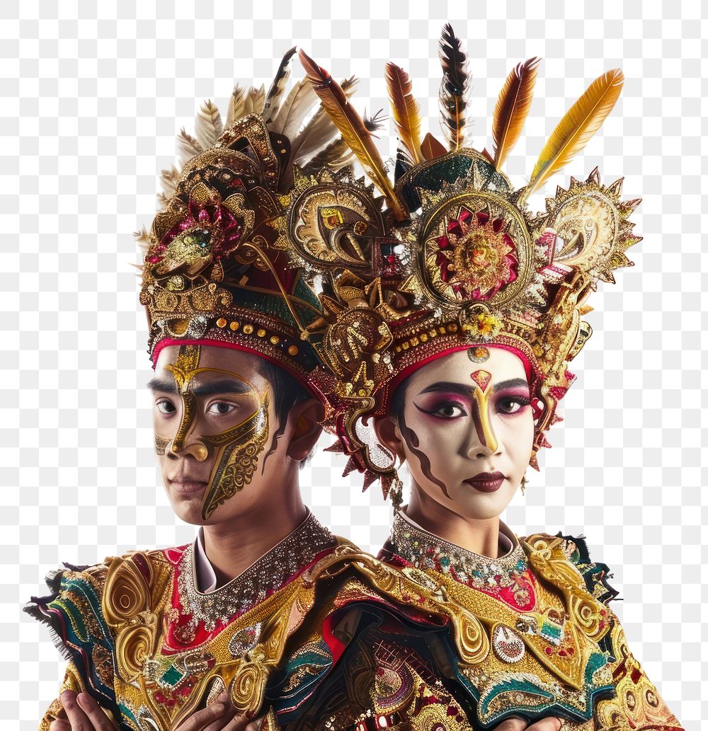 PNG  Indonesia woman and man in a traditional costume carnival dancing adult.
