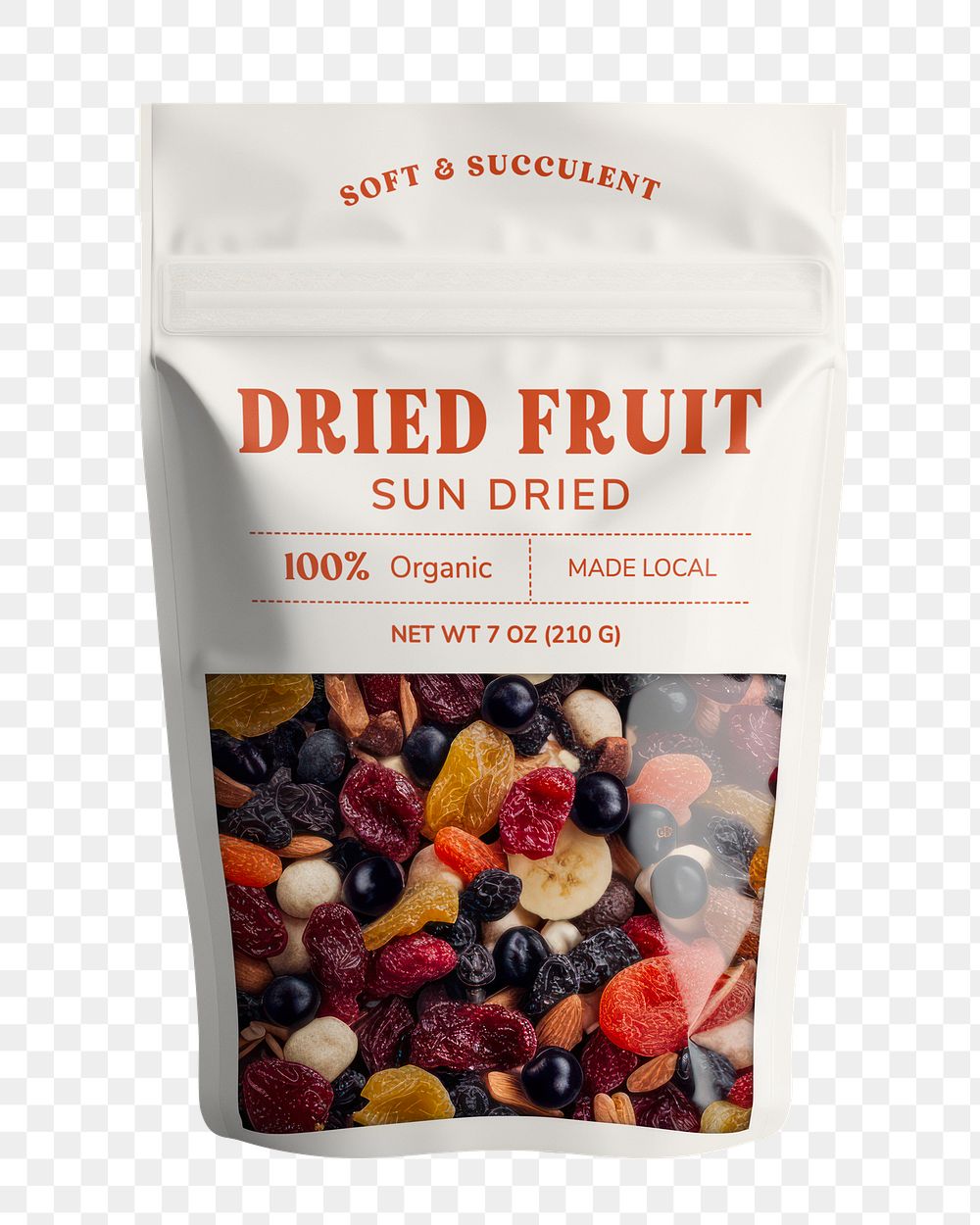 Dried mixed fruits pouch bag png, transparent background