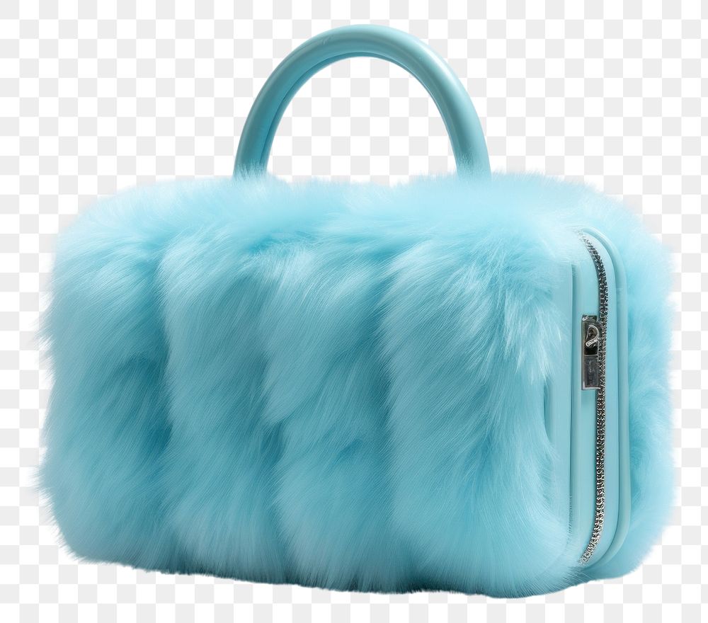 PNG Cyan mini fluffy trunk bag handbag fur accessories.