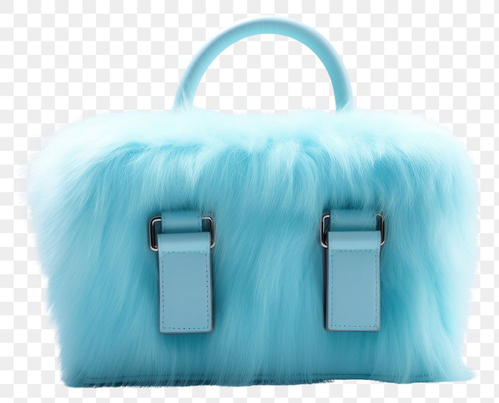 PNG Cyan mini fluffy trunk bag handbag accessories turquoise.