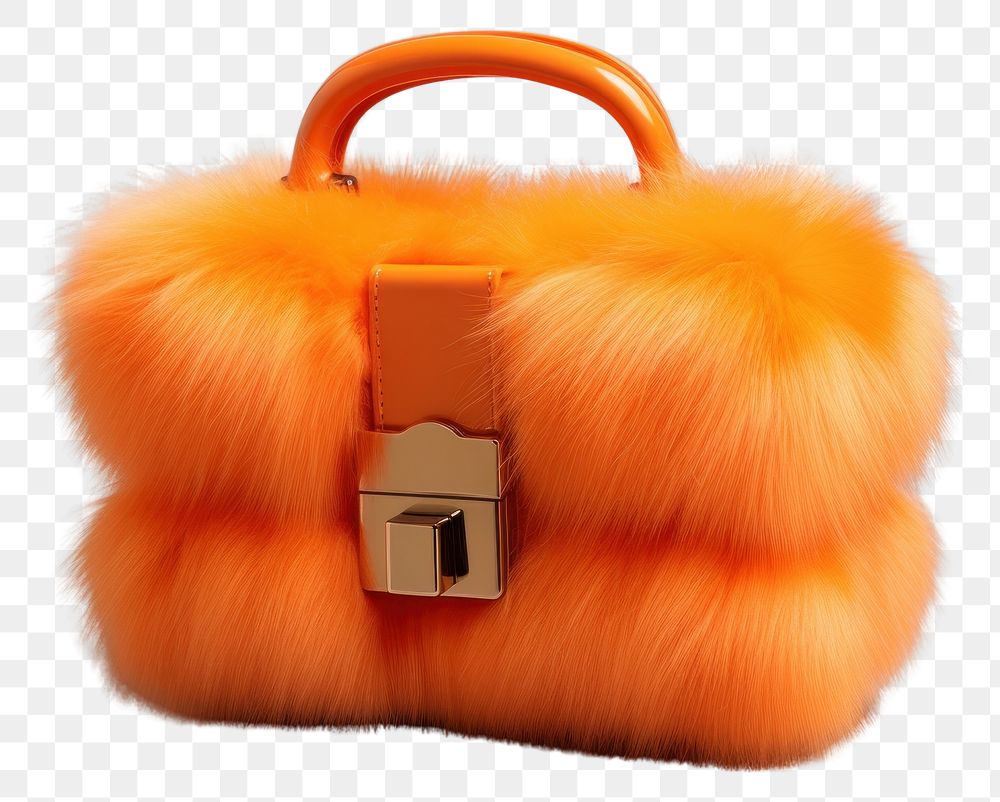 PNG Orange mini fluffy trunk bag handbag purse accessories.