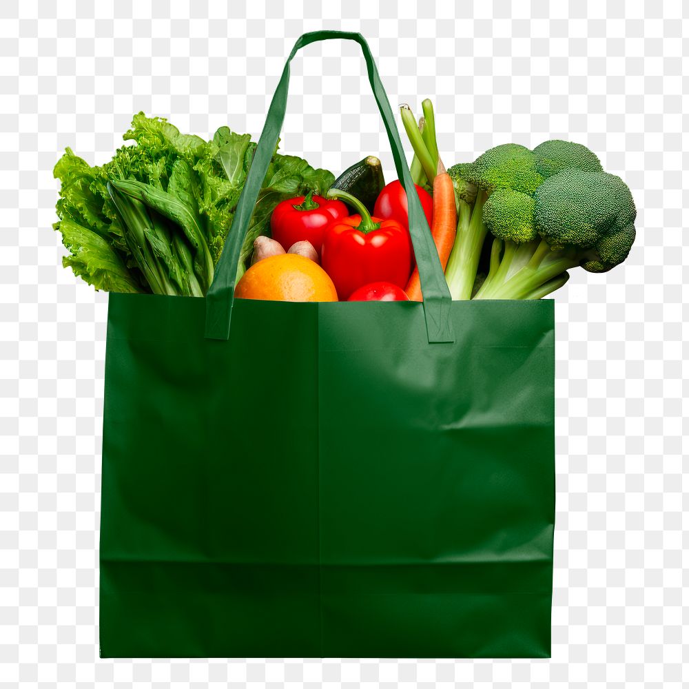 PNG green grocery shopping tote bag, transparent background