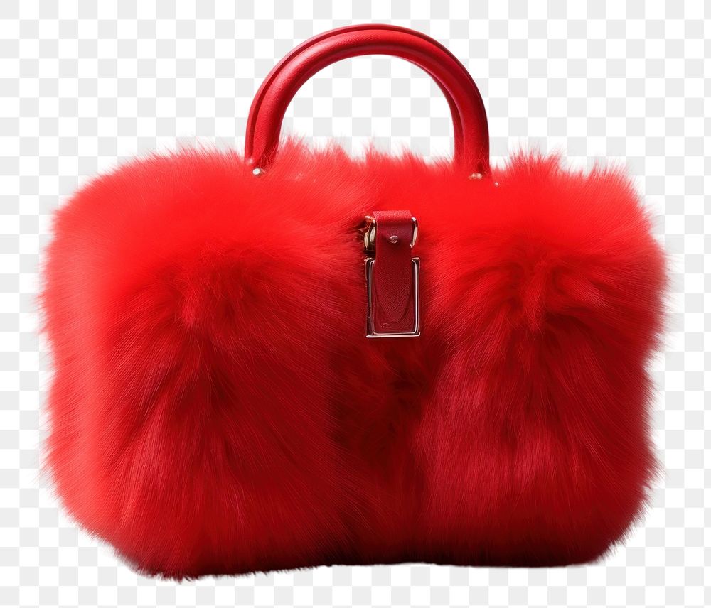 PNG Red mini fluffy trunk bag handbag purse accessories.