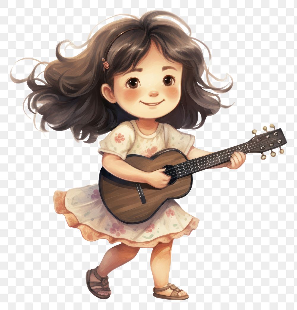 PNG Girl cartoon guitar cute.
