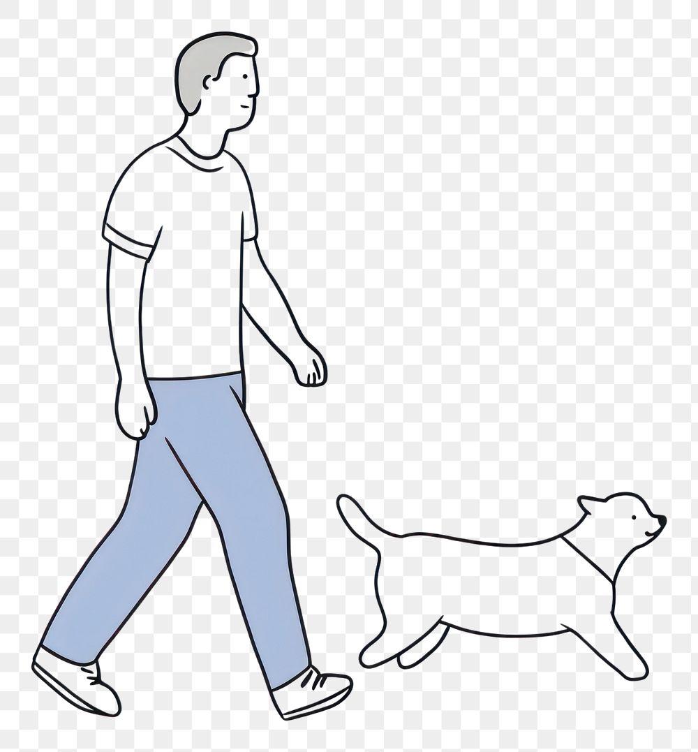PNG Man walking with a cat drawing cartoon mammal.