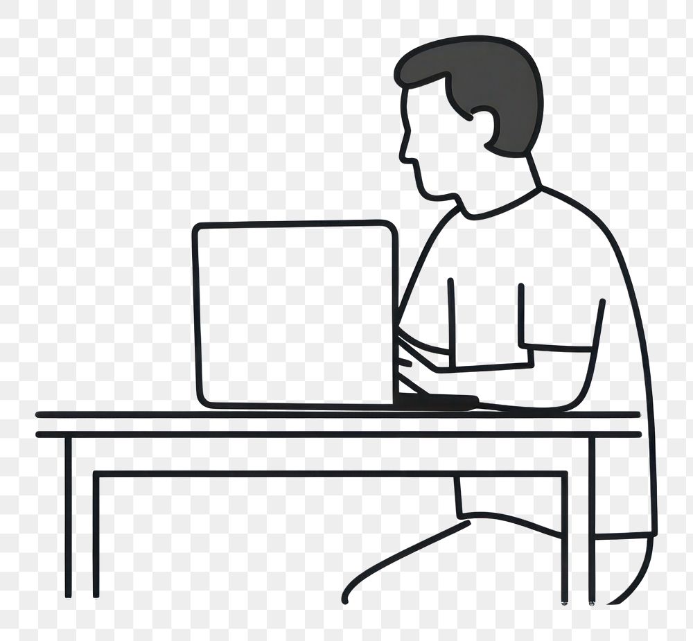 PNG Man working on his laptop drawing furniture computer.