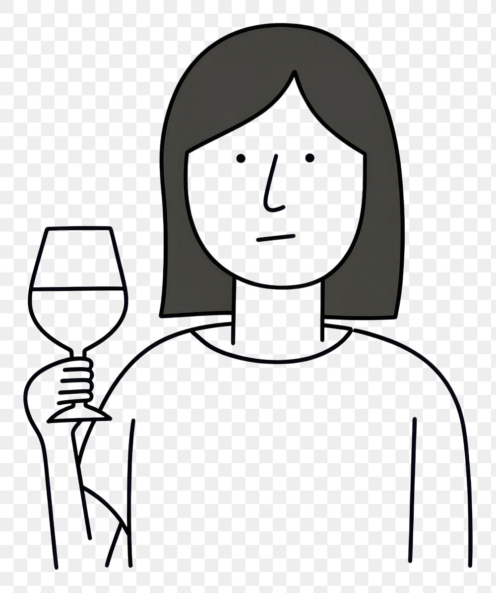 PNG Woman drinking champagne drawing cartoon sketch.