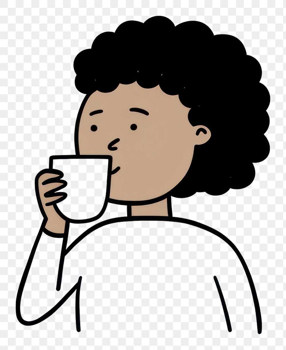 PNG Woman drinking coffee cartoon drawing refreshment.