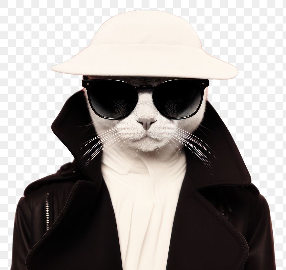 PNG Litograph minimal fashion cat sunglasses portrait adult.