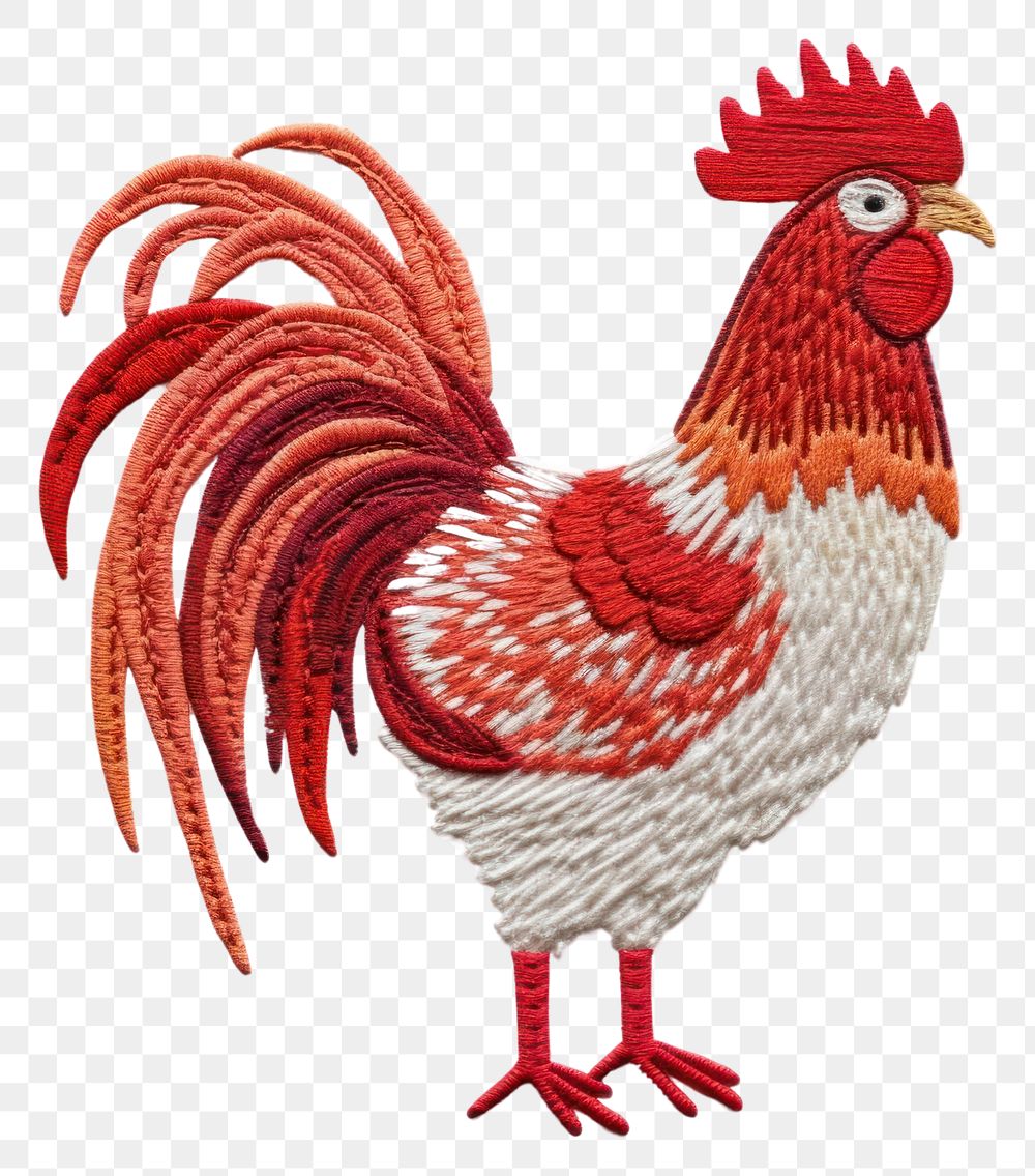 PNG Chicken in embroidery style poultry animal bird.