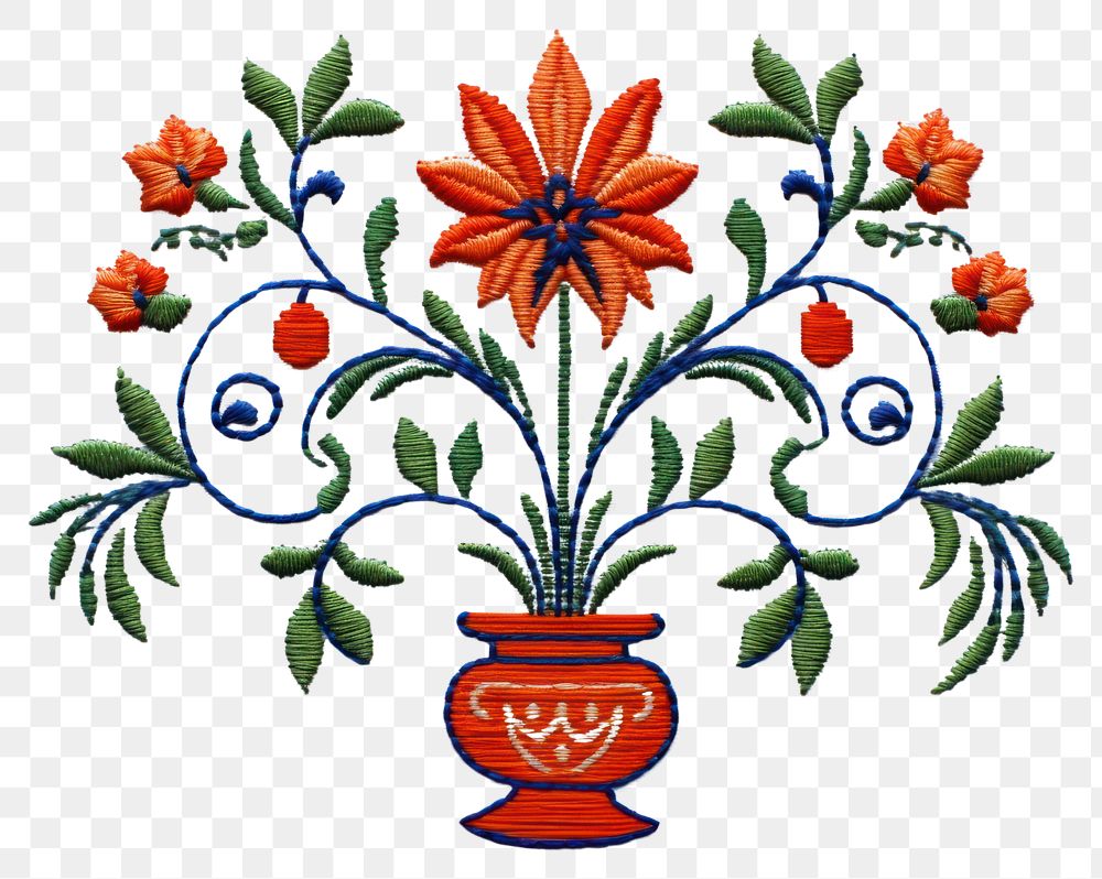 PNG Embroidery pattern plant art.
