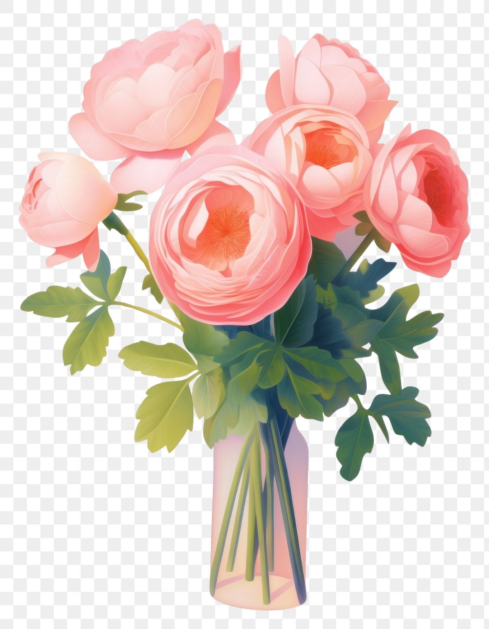 PNG A rose flower bouquet painting plant vase.
