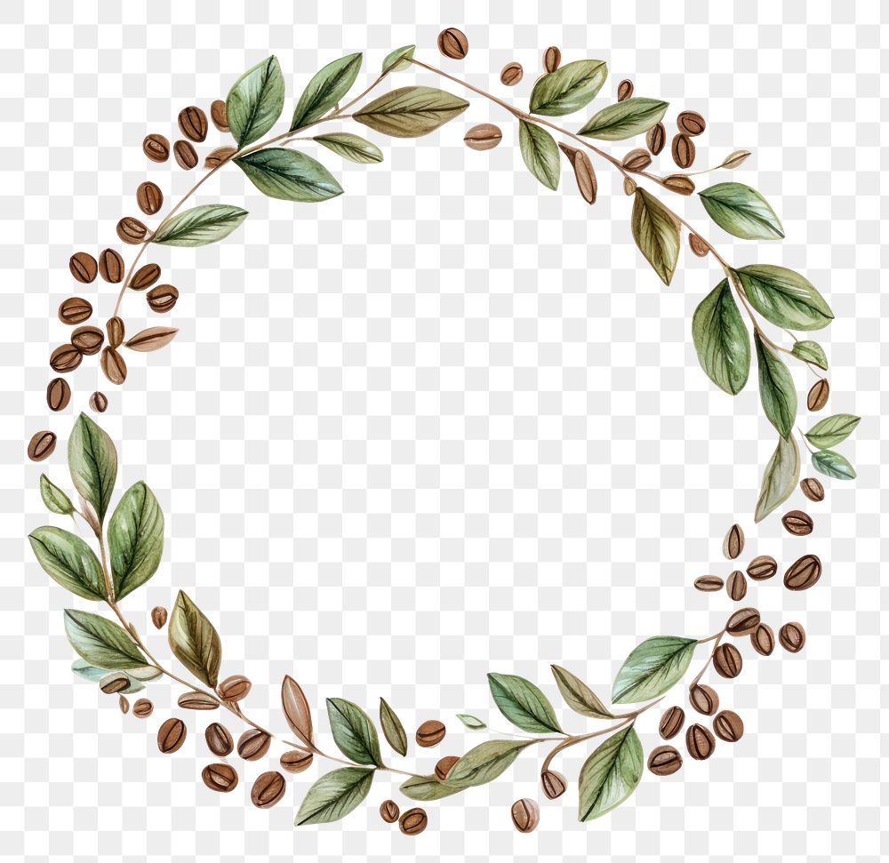 PNG Coffee beans and leaves circle border pattern wreath plant.