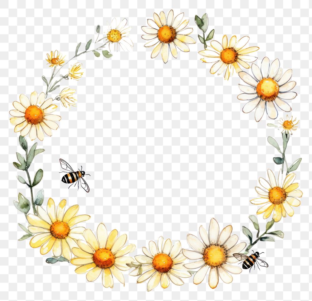 PNG Daisy with honey bees circle border pattern flower insect.