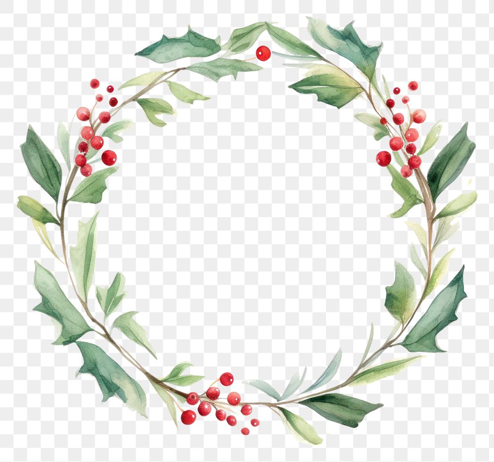 PNG  Holly circle border pattern wreath plant.
