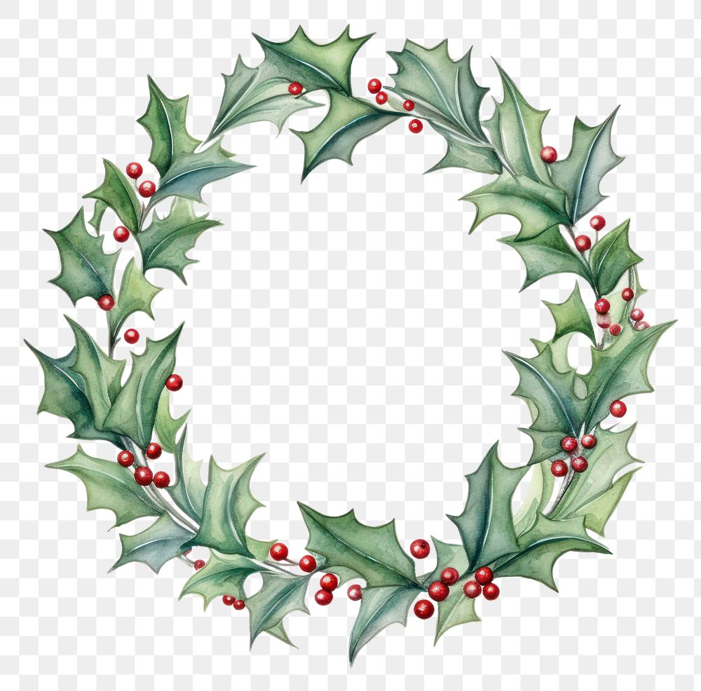PNG  Holly with ribbon circle border pattern wreath plant.