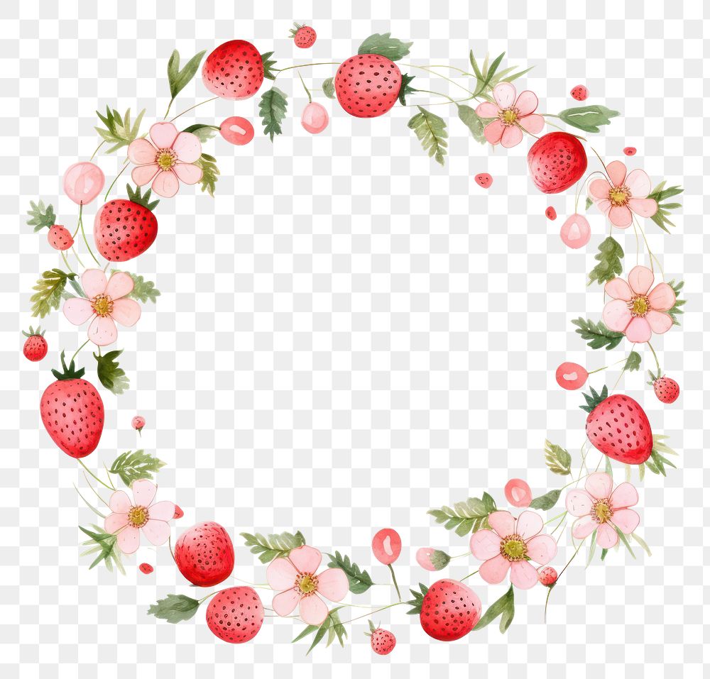 PNG Strawberries and flowers circle border pattern strawberry wreath