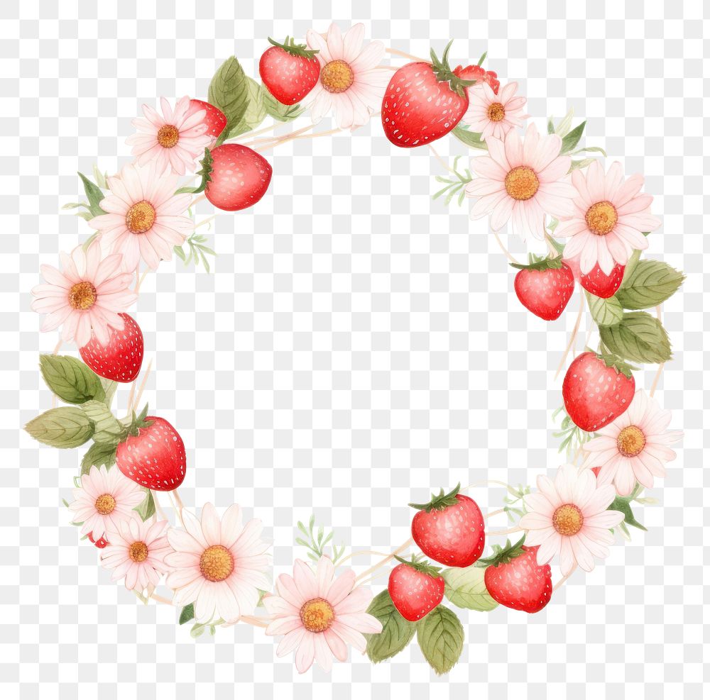 PNG Strawberries and flowers circle border pattern strawberry wreath.