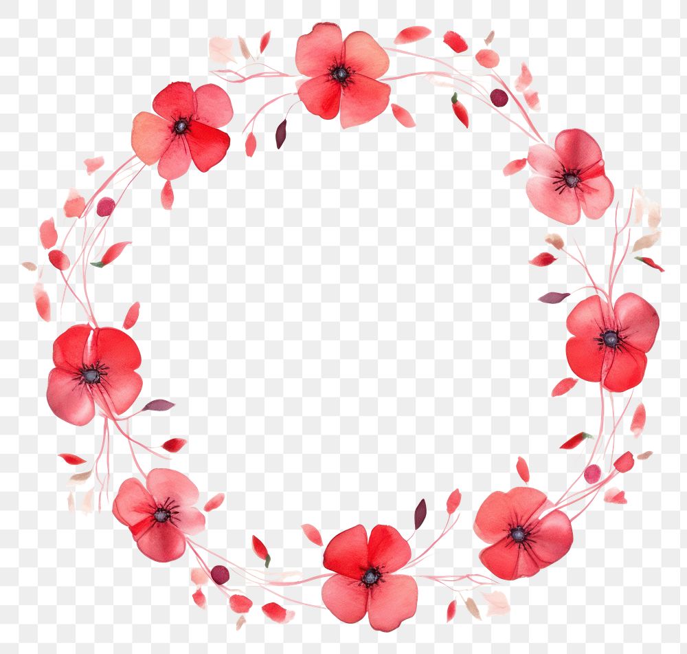 PNG Red flowers circle border pattern wreath petal.