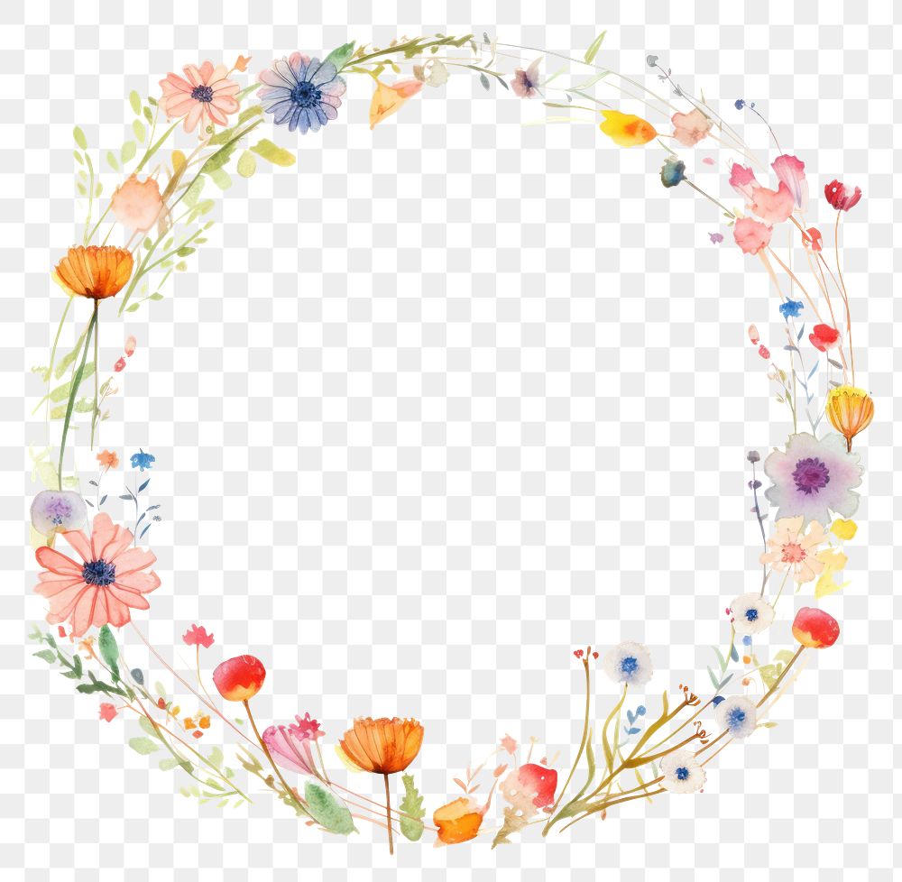 PNG Wildflowers circle border pattern wreath plant