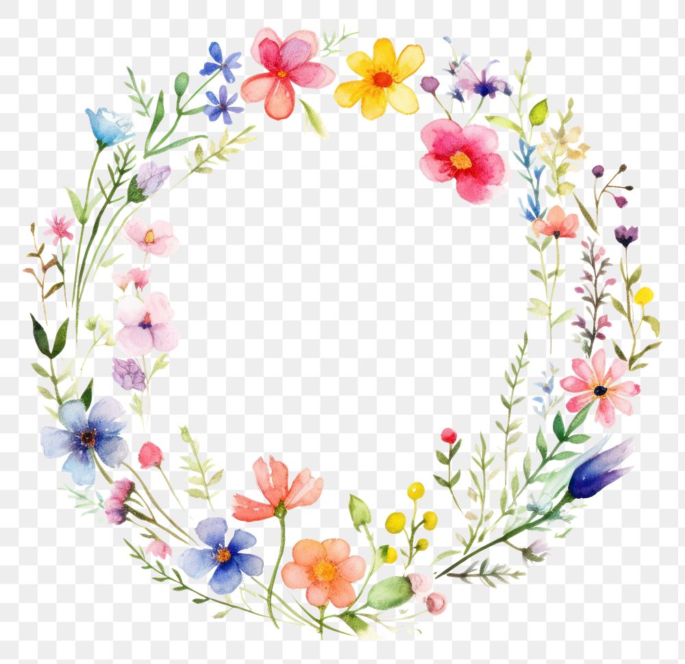 PNG Wildflowers circle border pattern wreath plant.