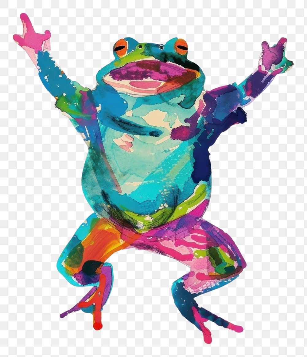 PNG Happy frog celebrating art amphibian drawing.
