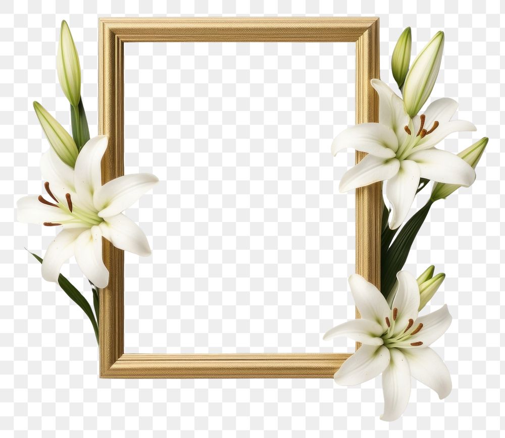 PNG Lily square frame vintage flower plant white.