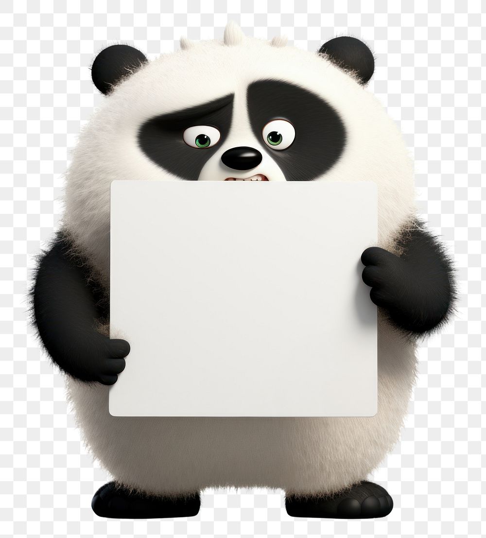 PNG Angry panda holding board animal mammal white.