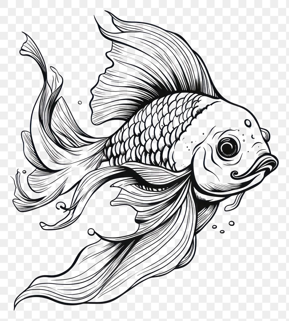 PNG Cute goldfish drawing animal sketch.