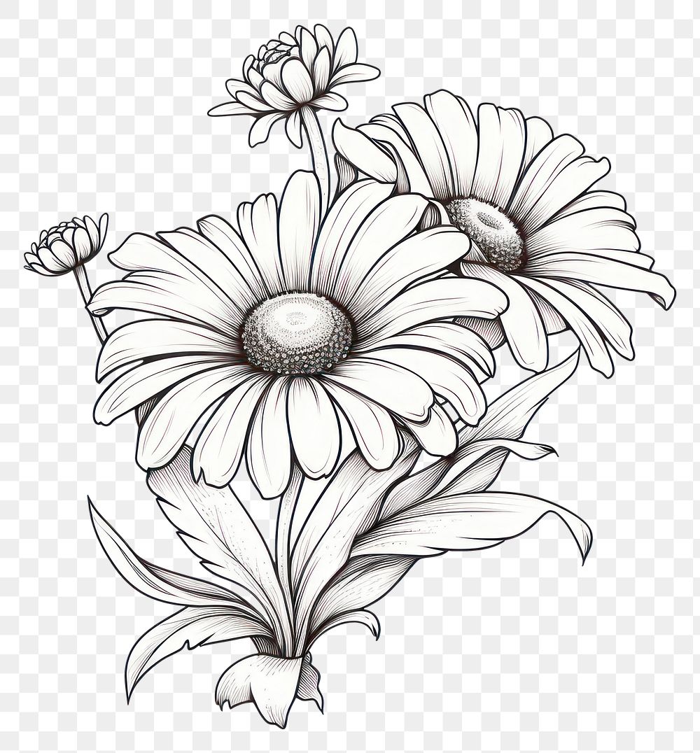 PNG Daisy flower pattern drawing sketch.