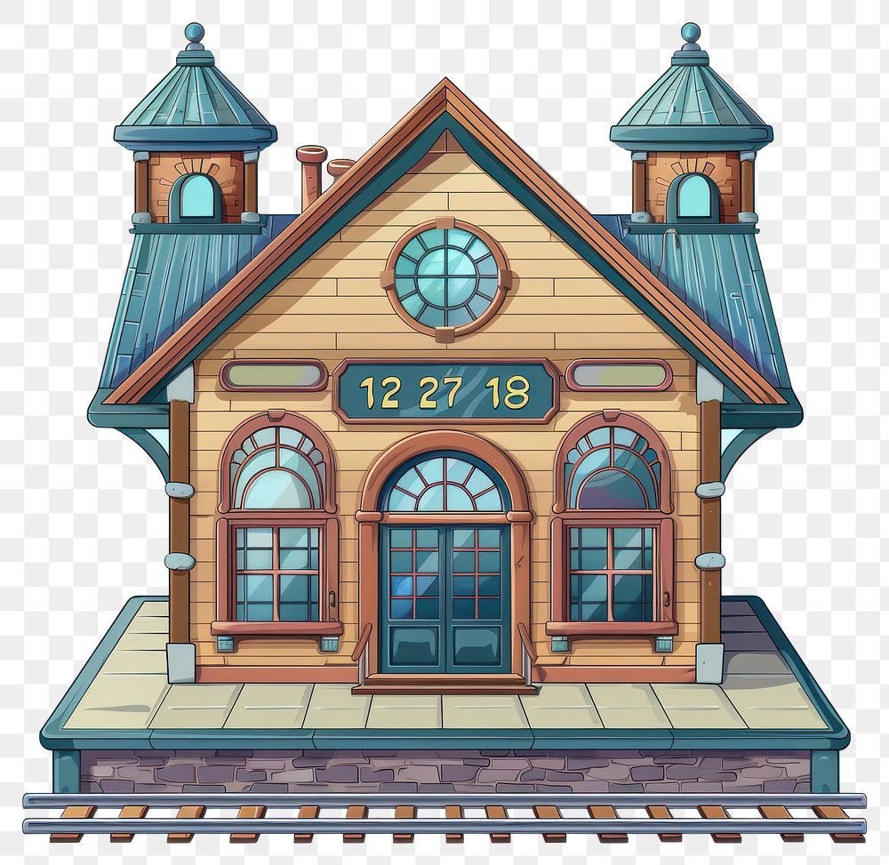 PNG Cartoon of Train station architecture building house.