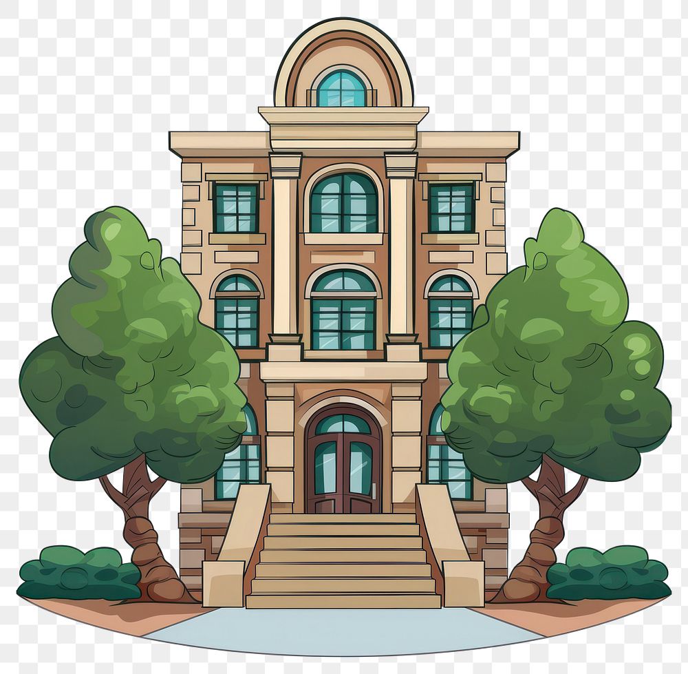 PNG Cartoon of University architecture building house.
